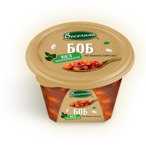 VESELINA Bohnene nach Kloster Art ohne Konservierungsmittel, 400g, ist ein traditionelles bulgarisches Bohnengericht ohne Zusatz von Konservierungsstoffen. Es wird nach einem alten Klosterrezept hergestellt und ist reich an natürlichen Zutaten, meist weiße Bohnen, Tomaten, Paprika, Zwiebeln, Kräuter und Gewürze. Das Produkt ist fertig zubereitet und eignet sich als herzhafte, gesunde Mahlzeit oder Beilage. VESELINA ist eine bekannte Marke für traditionelle bulgarische Feinkostprodukte, die auf natürliche und hochwertige Zutaten Wert legt.