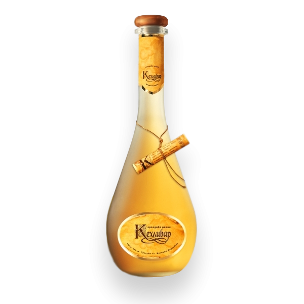 KARNOBAT Schnaps Bernstein, 700 ml, 40% vol., traditioneller bulgarischer Rakia aus Muscat Ottonel und Red Misket Trauben, mit natürlichem Bernstein gefiltert, weichem Geschmack, zartem Muskat-Aroma und bernsteinfarbener Tönung, ideal als Aperitif gekühlt bei 12-14°C.