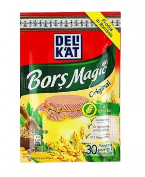 BORS MAGIC ORIGINAL GEWÜRZE FÜR BORS 20G ist eine Gewürzmischung speziell für die Zubereitung der traditionellen rumänischen Suppe Borschtsch (Ciorba). Die Mischung enthält hauptsächlich Salz (ca. 49%), Zucker, Paprika, Knoblauch, Ingwer, Kurkuma, Zwiebel, Bockshornklee, Koriander, schwarzen Pfeffer, Chili, Fenchel, Kreuzkümmel, Petersilie und weitere aromatische Gewürze. Sie sorgt für den charakteristischen, leicht säuerlichen und würzigen Geschmack der Borschtsuppe. Die Gewürzmischung ist frei von Geschmacksverstärkern und Konservierungsstoffen und enthält teilweise auch Weizenmehl, Maisstärke und pflanzliche Fette. Sie ist vegetarisch geeignet und verleiht der Suppe ein intensives Aroma. Für die Anwendung wird empfohlen, die Mischung erst gegen Ende der Garzeit zuzugeben, um den vollen Geschmack zu erhalten.
