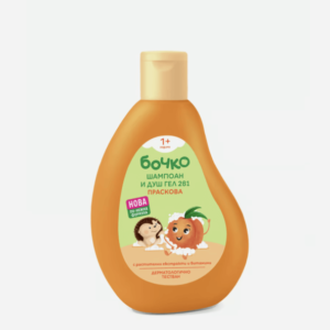 BOTCHKO, Kindershampoo und Duschgel 2 in 1 mit Pfirsich – 250 ml – Sanftes 2‑in‑1-Produkt für Kinder, reinigt Haar und Haut, pflegt die Kopfhaut und sorgt für einen angenehmen Pfirsichduft.