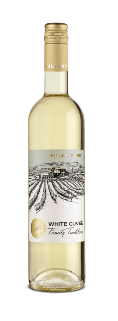 FAMILY TRADITION - White Cuvee 13,5% vol. von Villa Melnik ist ein frischer und aromatischer Weißwein aus Bulgarien, speziell aus dem Struma-Tal in der thrakischen Region. Die Cuvée besteht hauptsächlich aus Viognier (60%), ergänzt durch Chardonnay (17%), Keratsuda (17%) und Sauvignon Blanc (6%). Der Wein zeigt eine brillante strohgelbe Farbe und ein intensives Bouquet von weißen Früchten und Blüten. Am Gaumen überzeugt er durch frische Aromen von Äpfeln, Pfirsichen und Birnen, die harmonisch und leicht wirken. Er wird in Edelstahltanks ausgebaut, um die Frische und das fruchtige Aroma zu bewahren. Dieser Weißwein passt hervorragend zu Geflügel, Fisch, leichten Salaten und fruchtigen Desserts. Die optimale Trinktemperatur liegt bei etwa 10-12 °C. Dieser Wein repräsentiert die moderne Weintradition von Villa Melnik mit einem frischen, eleganten Stil und eignet sich gut für vielfältige Anlässe.