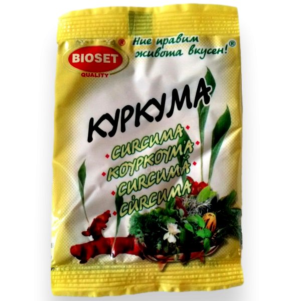 BIOSET, Kurkuma 10 g – Gemahlene Kurkumawurzel, bekannt für ihre goldgelbe Farbe und den mild-würzigen Geschmack, ideal für Currys, Saucen und Reisgerichte.