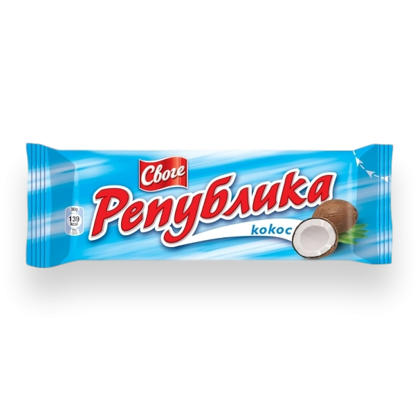 SVOGE Republika Kokos in 24 Stück Verpackung à 30 g – süße Kokos-Spezialität mit knackiger Konsistenz und feinem Kokosaroma.