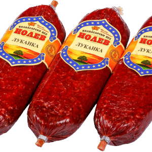Nolev Lukanka – traditionelle bulgarische Trockenwurst in Verpackung.