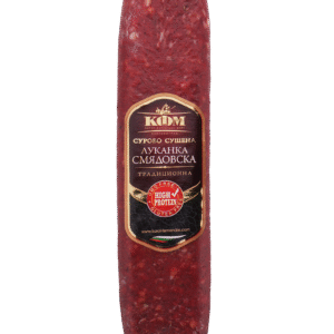 KFM Smqdovska Lukanka – traditionelle bulgarische luftgetrocknete Wurst in Verpackung.