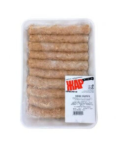 Zhar Pileshko Kebapche – gewürzte Hähnchen-Hackfleischröllchen in Verpackung.